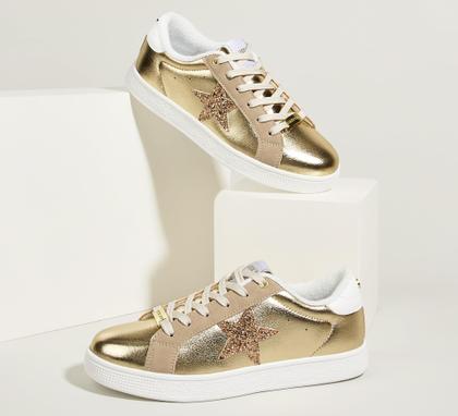 Imagem de Tênis feminino LUCKY STEP Fashion Star Gold PU tamanho 36