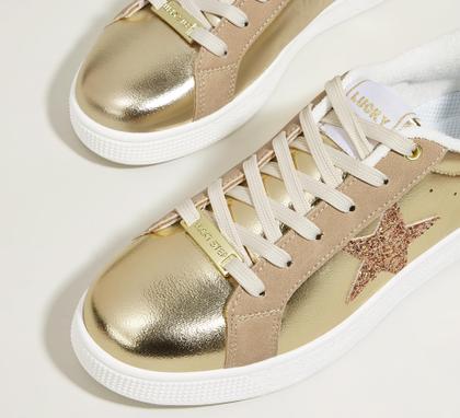 Imagem de Tênis feminino LUCKY STEP Fashion Star Gold PU tamanho 36