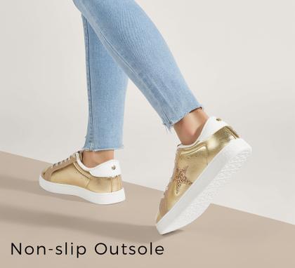 Imagem de Tênis feminino LUCKY STEP Fashion Star Gold PU tamanho 36