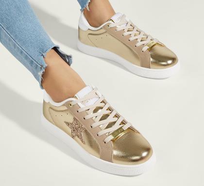 Imagem de Tênis feminino LUCKY STEP Fashion Star Gold PU tamanho 36