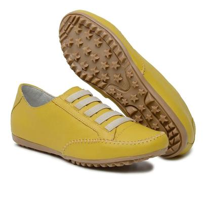 Imagem de Tênis Feminino Mocatênis de Couro Amarelo número 33 até 42