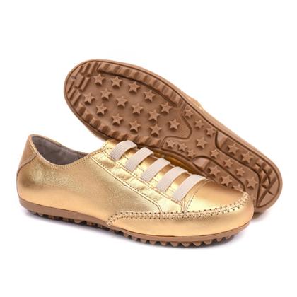 Imagem de Tênis Feminino Mocatênis Dourado Elástico Izabela Araújo Couro