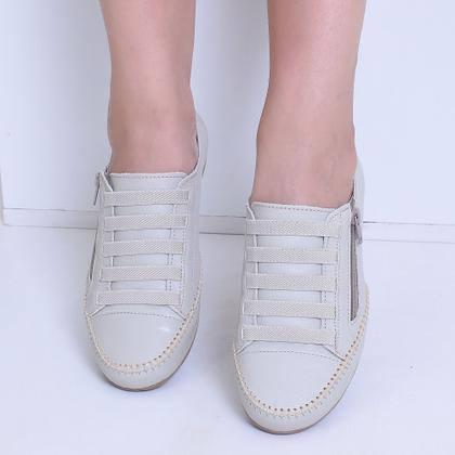 Imagem de Tênis Feminino Mocatênis Off White com zíper Izabela Araújo Couro