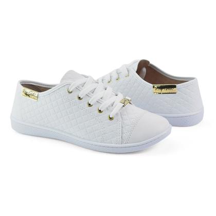 Imagem de Tênis Feminino Moleca Cadarço Detalhes Dourados Branco