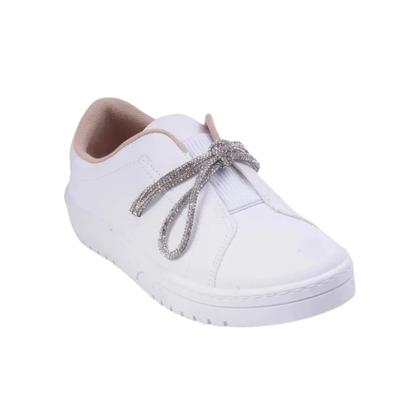 Imagem de Tênis Feminino Moleca Casual Branco Cristal Cadarço Brilhante