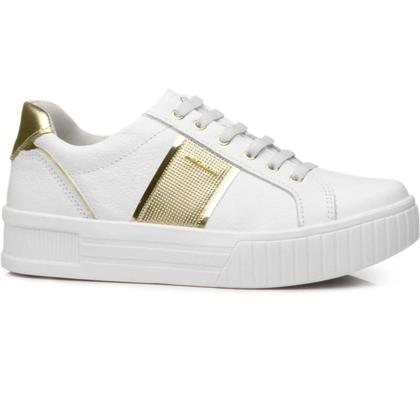 Imagem de Tênis Feminino Pegada Couro Branco Dourado Flatform Conforto