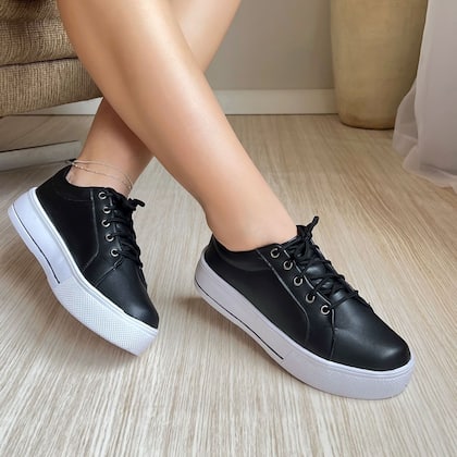 Imagem de Tênis Feminino Preto Liso Flatform Detalhe Listra
