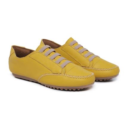 Imagem de Tênis Feminino Sapatênis Mocassim Mocatênis Couro Amarelo - N 33 Até 42
