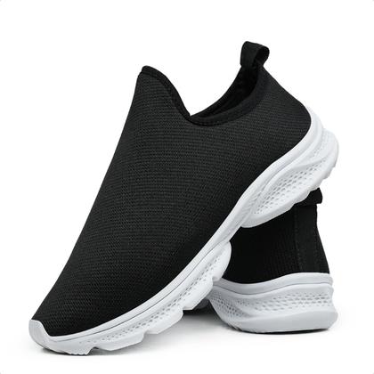 Imagem de Tênis Feminino Sem Cadarço Fácil de Calçar Caminhada Academia Preto