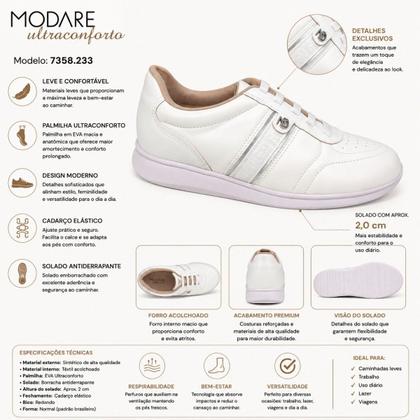Imagem de Tênis Feminino Slip On Calce Fácil Ultra Conforto Ortopédico Modare 7358233