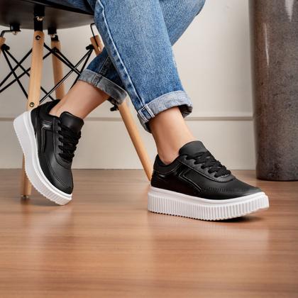 Imagem de Tênis Feminino Sola Alta Casual Básico Plataforma Moda Tendência