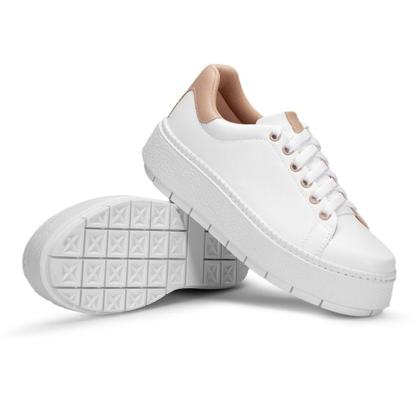 Imagem de Tênis Feminino Sola Macia e Alta Com Cadarço Modelo Liso Ótimo Para Trabalho Passeio