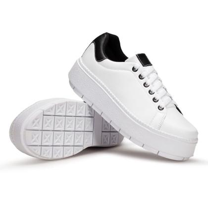 Imagem de Tênis Feminino Sola Macia e Alta Com Cadarço Modelo Liso Ótimo Para Trabalho Passeio