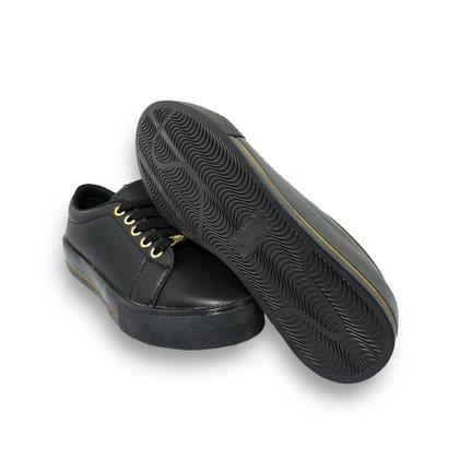 Imagem de Tênis Feminino Todo Preto Casual com listra Dourada