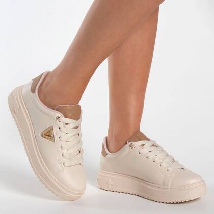 Imagem de Tênis Feminino Via Marte Flatform Strass Off White/Dourado