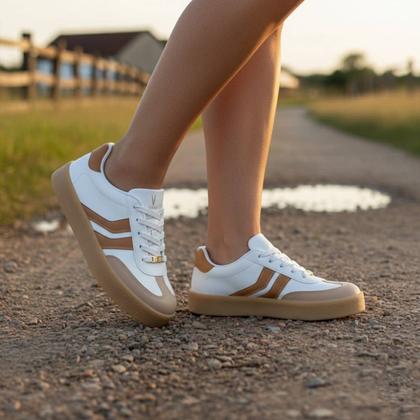 Imagem de Tênis Feminino Vizzano Casual Retro Estiloso Solado Marrom Plataforma Original Confortável -