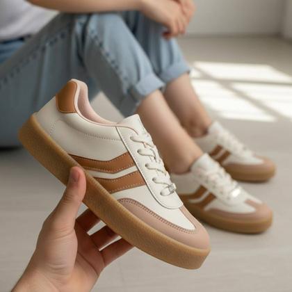 Imagem de Tênis Feminino Vizzano Casual Retro Estiloso Solado Marrom Plataforma Original Confortável -