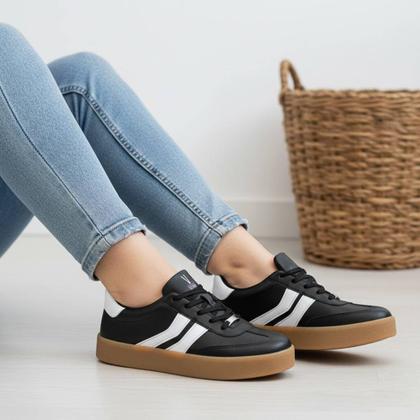 Imagem de Tênis Feminino Vizzano Casual Retro Estiloso Solado Marrom Plataforma Original Confortável -