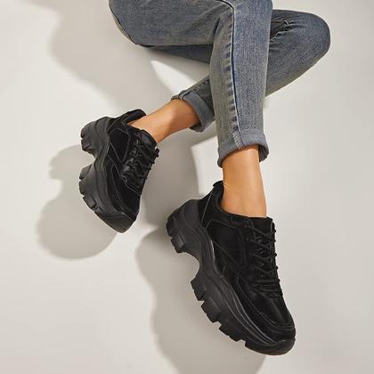 Imagem de Tênis femininos LUCKY STEP Chunky Platform Dad, pretos, tamanho 8, EUA