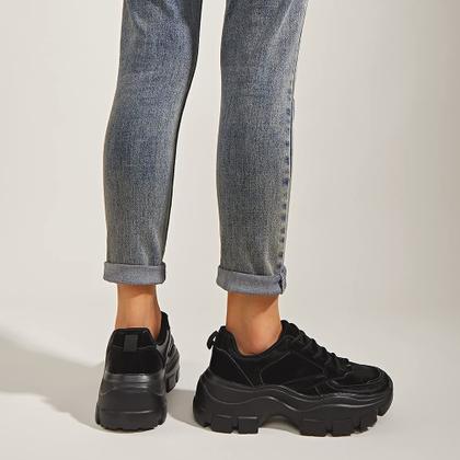 Imagem de Tênis femininos LUCKY STEP Chunky Platform Dad, pretos, tamanho 8, EUA