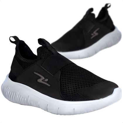 Imagem de Tênis Infantil Adrun Flex Moove Escolar Calce Fácil Preto E Branco Volta ás Aulas Original Escola Escolar Colégio Durabilidade Confortável Menino Meni