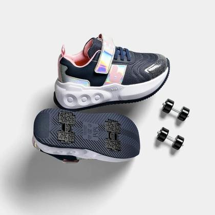 Imagem de Tênis Infantil Bibi com Rodinhas Skatenis Azul Marinho com Rosa 1243006