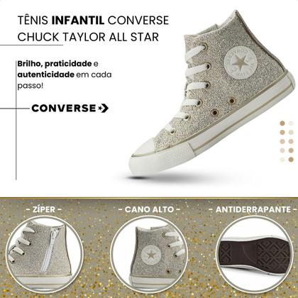 Imagem de Tênis Infantil Converse All Star Original Side Zip Pretty Patina Cano Alto Brilho Estiloso
