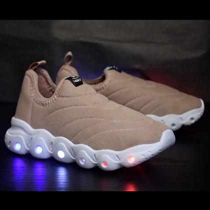 Imagem de Tenis Infantil De Led Calce Facil Elastico Meninas Feminino + Oculos Relogio