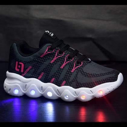 Imagem de Tenis Infantil De Led Meninas Calce Facil Desenhos Luzinha LIGHT + Relogio