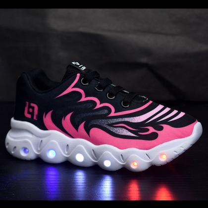 Imagem de Tenis Infantil De Led Meninas Calce Facil Desenhos Luzinha LIGHT + Relogio