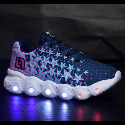 Imagem de Tenis Infantil De Led Meninas Calce Facil Desenhos Luzinha LIGHT + Relogio