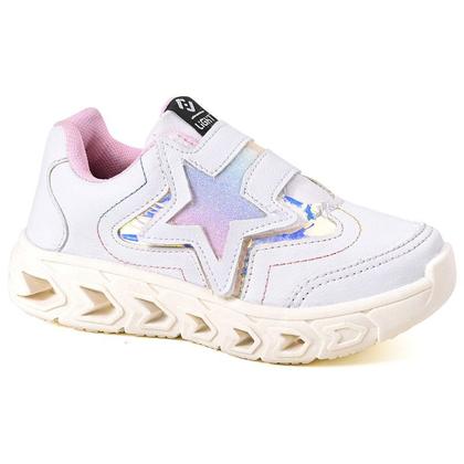 Imagem de Tenis Infantil De Led Meninas Estrela Holografico Casual LIGHT + Oculos Relogio