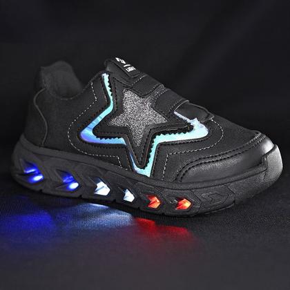 Imagem de Tenis Infantil De Led Meninas Estrela Holografico Casual LIGHT + Oculos Relogio