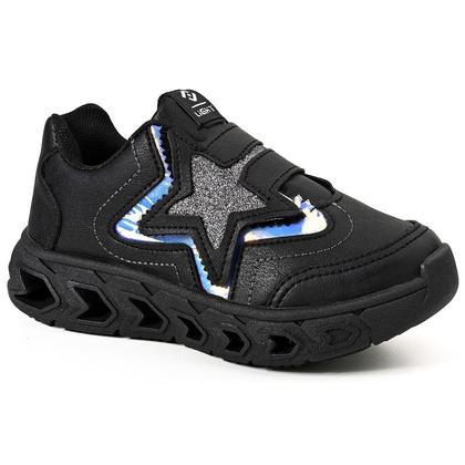 Imagem de Tenis Infantil De Led Meninas Estrela Holografico Casual LIGHT + Oculos Relogio