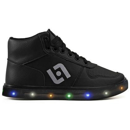 Imagem de Tenis Infantil De Led Meninos Botinha Cano Alto Escolar Casual Basico + Chinelo Oculos Relogio