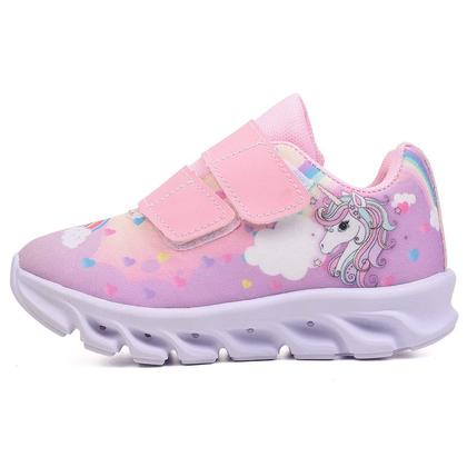 Imagem de Tenis Infantil De Led Unicornio Calce Facil Meninas LIGHT + Oculos Relogio