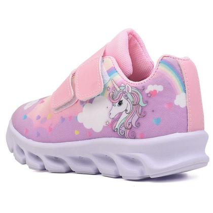 Imagem de Tenis Infantil De Led Unicornio Calce Facil Meninas LIGHT + Relogio