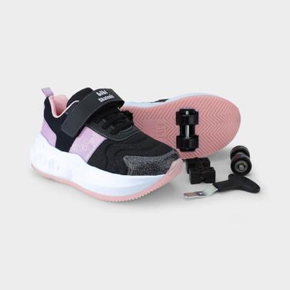 Imagem de Tênis Infantil de Rodinhas Bibi Skatenis Preto com Lilás