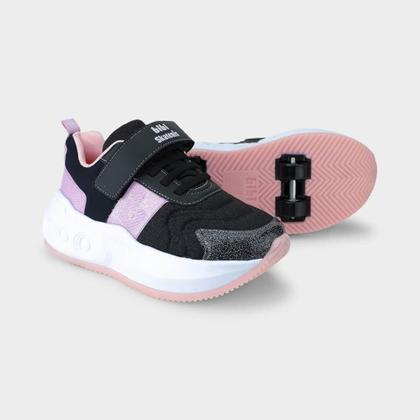 Imagem de Tênis Infantil de Rodinhas Bibi Skatenis Preto com Lilás
