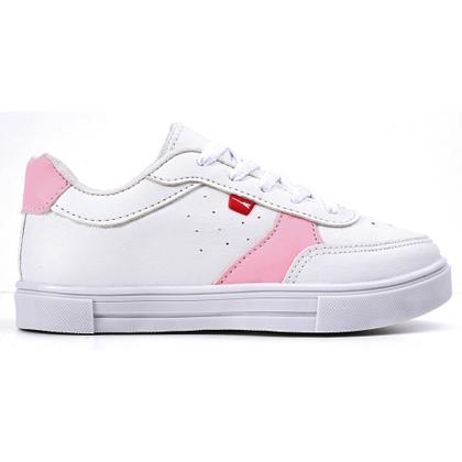 Imagem de Tênis Infantil  Feminino Casual Sneaker Sapatenis Original Menina - Branco/Rosa + Relogio