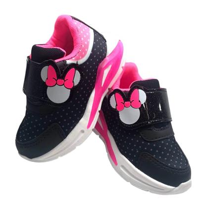 Imagem de Tênis Infantil Feminino Menina Laço Calce Fácil Luz De Led Que Acende Confortável Leve Macio Ajuste em tiras Auto Colantes Personagem Minnie