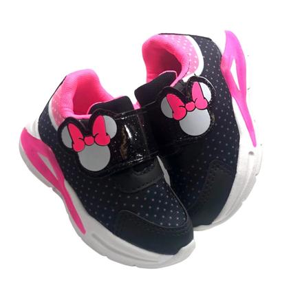 Imagem de Tênis Infantil Feminino Menina Laço Calce Fácil Luz De Led Que Acende Confortável Leve Macio Ajuste em tiras Auto Colantes Personagem Minnie