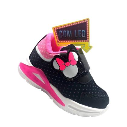 Imagem de Tênis Infantil Feminino Menina Laço Calce Fácil Luz De Led Que Acende Confortável Leve Macio Ajuste em tiras Auto Colantes Personagem Minnie