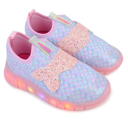 Imagem de Tênis Infantil Feminino Novopé Sereia Rosa com LED - 1288