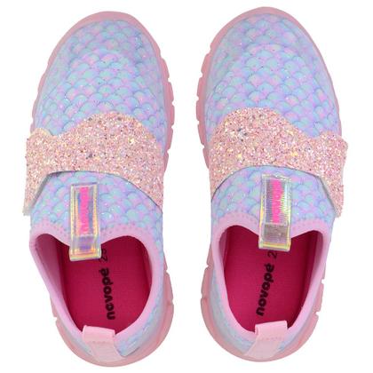 Imagem de Tênis Infantil Feminino Novopé Sereia Rosa com LED - 1288