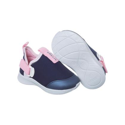 Imagem de Tênis Infantil Feminino Ortopé Happy Comfort Fecho Lateral Azul Marinho e Rosa