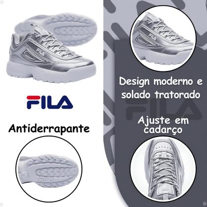 Imagem de Tênis Infantil Fila Disruptor Tratorado Prata Com Cadarço Confortável Moderno Estiloso