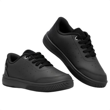 Imagem de Tênis Infantil Kidy Colegial Escolar Volta ás Aulas Preto Escola Colégio Cadarços Confortável Durável