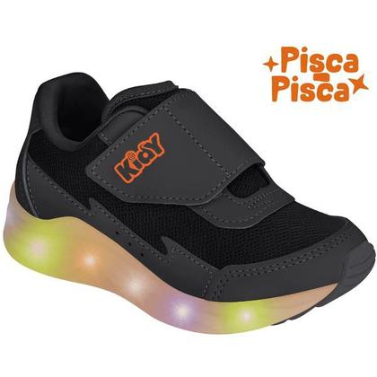 Imagem de Tênis Infantil Kidy Led Light Fun Calce Fácil Preto E Laranja Neon Escolar Escola Colegial Colégio Original Menino Masculino Conforto Durabilidade Ana