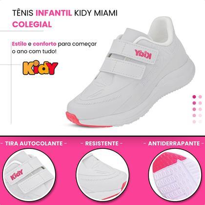 Imagem de Tênis Infantil Kidy Super Conforto Respitec Tiras Autocolantes Estiloso Colegial Feminino